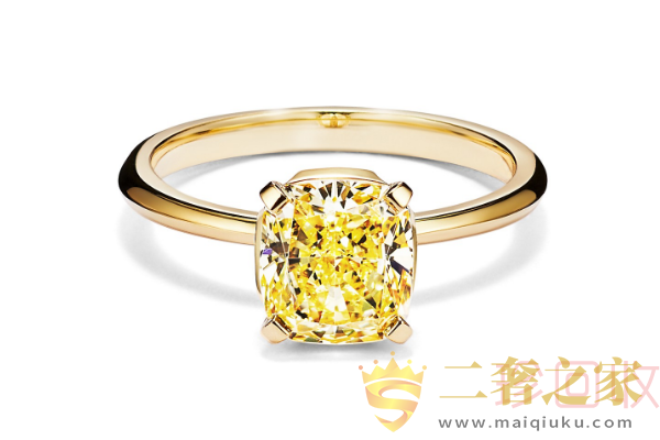 蒂芙尼18K 金镶嵌枕形切割钻戒