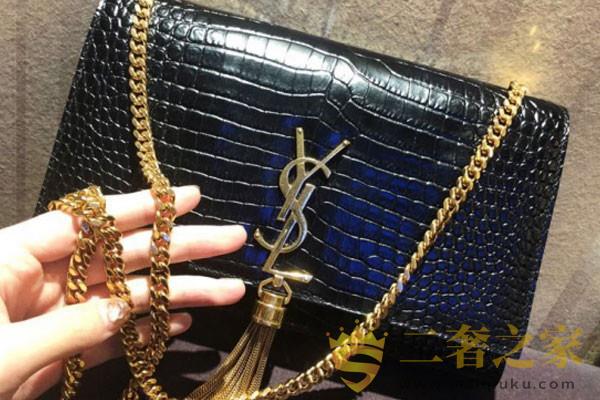 黑色款圣罗兰鳄鱼纹链条包 