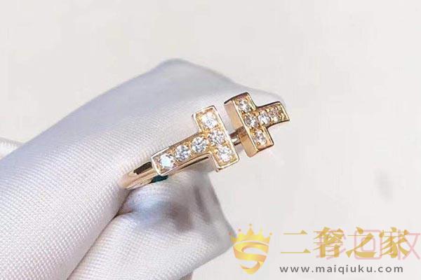 蒂芙尼au750玫瑰金双T带钻戒指