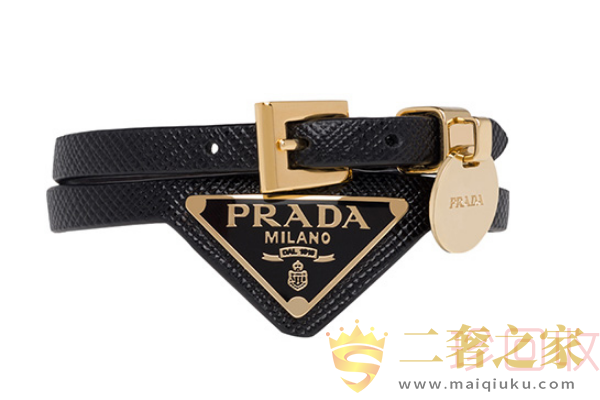 普拉达女士小牛皮黑色LOGO手链